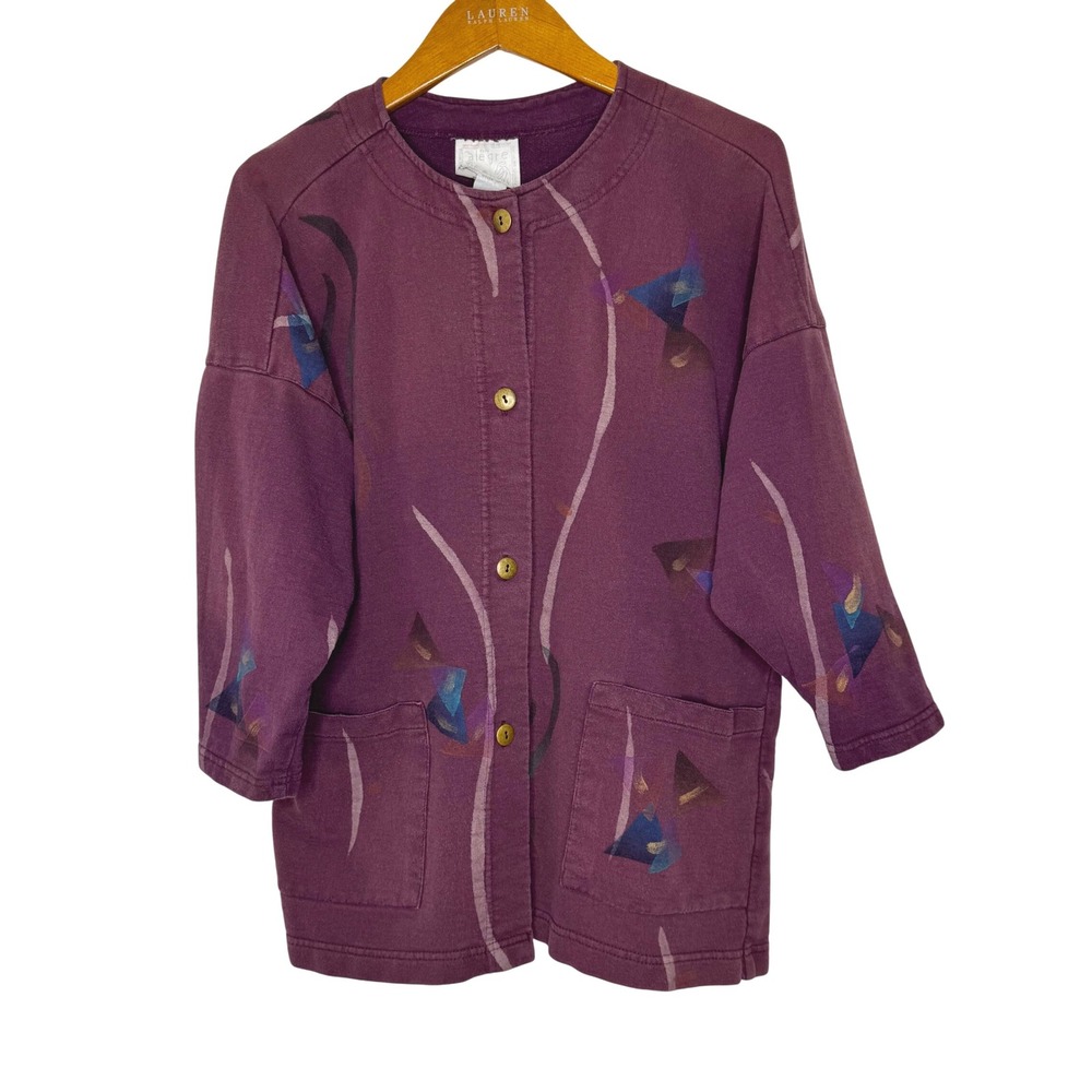 Vintage Play alegre purple hand painted button front‎ jacket One Size